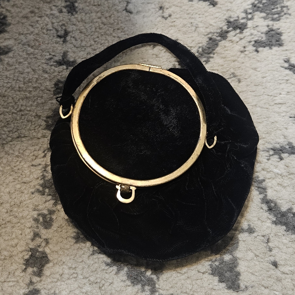 Black Velvet Clutch with Gold Ring Handle